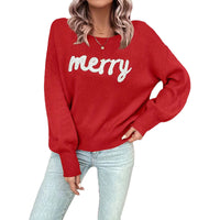 Knitted Women Crew Neck Sweater Loose Pullover Christmas Sweater
