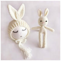 Photography Clothing Newborn Handmade Wool Bunny Doll Long Cap With Ears
