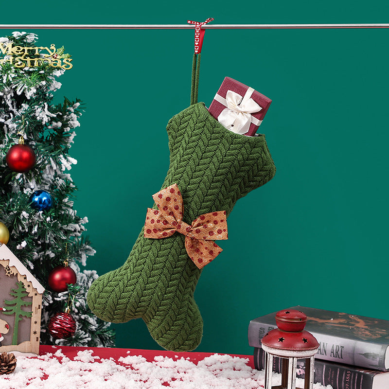Knit Wool Dog Bone Christmas Stocking