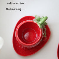 Hand Painted Ceramic Strawberry Coffee Cup & Saucer Set