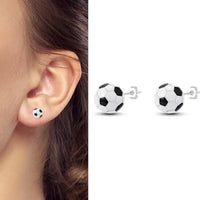 Black And White 3D Soccer Ball Shape Stud Earrings
