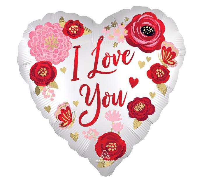 I Love You Floral Heart Inflated Balloon