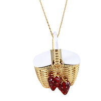 Simple Woven Picnic Basket Strawberry Pendant Long Necklace