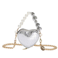 Mini Love-shape Pearls Handbag Fashion Cute Chain Lipstick Bag Women's Bright Candy Color Shoulder Messenger Bag
