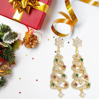 New Full Inlaid Colorful Zircon Christmas Tree Tassel Earrings
