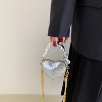 Mini Love-shape Pearls Handbag Fashion Cute Chain Lipstick Bag Women's Bright Candy Color Shoulder Messenger Bag
