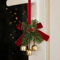 Christmas Little Bell Shape Velvet Bow Small Hanging Ornament
