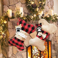 Buffalo Plaid Burlap Fish Dog Bone Christmas Stockings
