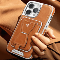 Electroplated Leather Magnetic Card Holder iPhone Case
