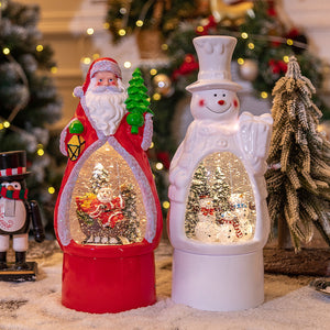 Caja de música de muñeco de nieve de Papá Noel, globo de nieve, decoración navideña ligera