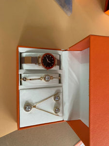 Luxury Watch Bracelet Ring Necklace Earrings Gift Set (5 Pcs)