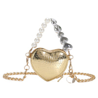 Mini Love-shape Pearls Handbag Fashion Cute Chain Lipstick Bag Women's Bright Candy Color Shoulder Messenger Bag
