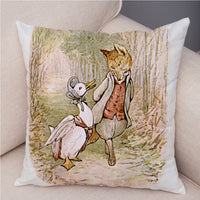 Storybook Cartoon Rabbit Peach Skin Fabric Pillow Cover