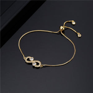 Pull Adjustable Brass Micro-set Zircon Heart Infinity Charm Bracelet Women