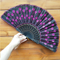 Chinese Style Peacock Tail Sequin Dance Folding Fan