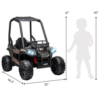 12V Kids Off-Road UTV Electric Ride On Car Black Camouflage High Roof Remote Control Lights MP3 Adventure Toys