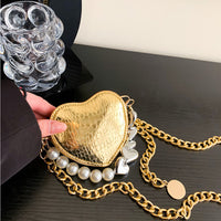 Mini Love-shape Pearls Handbag Fashion Cute Chain Lipstick Bag Women's Bright Candy Color Shoulder Messenger Bag

