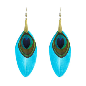 European And American Exaggerated Earrings Owl Natural Peacock Feathers