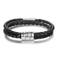 Braided Genuine Leather Bracelet Personalized Stainless Steel Beads Name Charm Bracelet