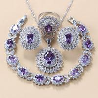 Elegant Cubic Zirconia Earrings Pendant Necklace Bracelet Ring Gift 4 PCs Set