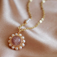 Strawberry Crystal Pearl Necklace