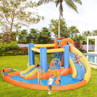 Kids Inflatable Water Slide 5-in-1 Bounce House Water Park Jumping Castle With Water Pool, Slide, Climbing Walls & 450W Air Blower