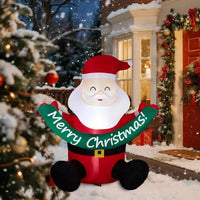 5.8FT Lighted Christmas Inflatable Decoration, Inflatable Santa Claus Holding Banner, Funny Blow Up Yard Decorations With Built-in LED Lights For Holiday Party Front Yard Lawn Garden Decor
