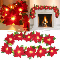 Red Poinsettia Garland String Lights
