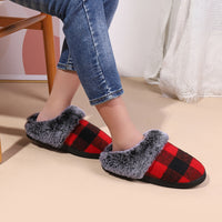 Winter Warm Plaid Plush Slippers Home Indoor Non-slip Bedroom Floor Soft Fuzzy Slippers
