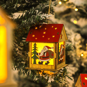 Adornos de madera decorativos festivos de la casa luminosa