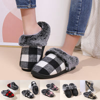 Winter Warm Plaid Plush Slippers Home Indoor Non-slip Bedroom Floor Soft Fuzzy Slippers
