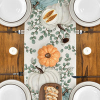 Thanksgiving Pumpkin Printed Linen Table Runner
