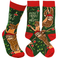 Christmas Sloth Don't Hurry Be Merry Socks
