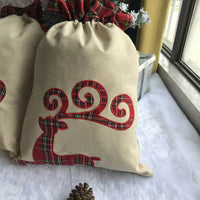 Plaid Santa Reindeer Drawstring Gift Bags
