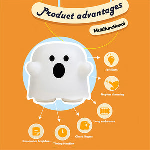 Cute Ghost Silicone Night Light Bedside Table Lamp LED Touch Sensor Lamp