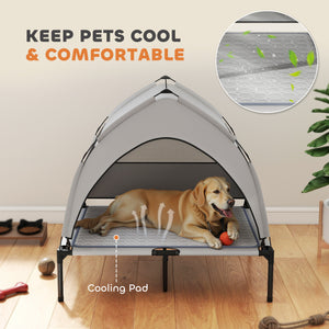 Elevated Dog Bed With Removable Canopy, Portable Outside Raised Pet Cot With Cooling Pad, Storage Bag, 36 X 29.5 X 35