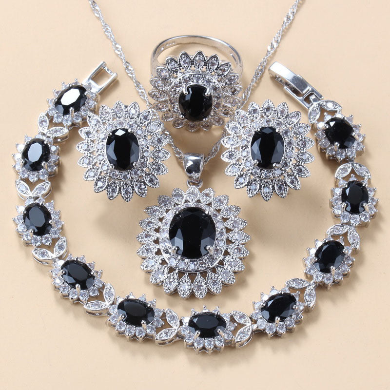 Elegant Cubic Zirconia Earrings Pendant Necklace Bracelet Ring Gift 4 PCs Set