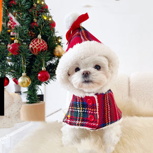 Dog Clothes Pets Plaid Christmas Hooded Cloak