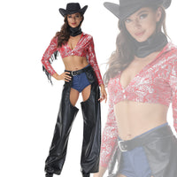 Halloween Party Cowboy Cosplay Costume Women Gothic West Cowgirl Outfit Masquerade Retro Tribe Hippie Fancy Dress
