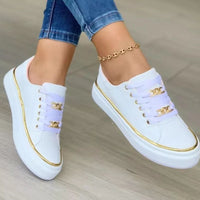 Chain Accent PU Leather Walking Shoes