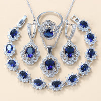Elegant Cubic Zirconia Jewelry Set Earrings Pendant Necklace Bracelet Ring Gift 4 PCs Set