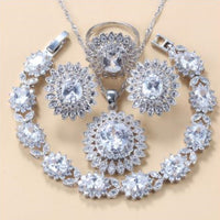 Elegant Cubic Zirconia Earrings Pendant Necklace Bracelet Ring Gift 4 PCs Set
