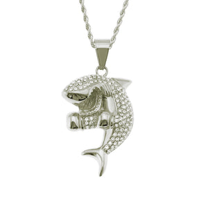 Men's And Women's Rhinestone-encrusted Boxing Shark-shaped Pendant Necklace