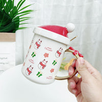 Santa Hat Lid Ceramic Bowknot Handle Christmas Mugs
