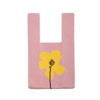 Mini Pink Single Flower Pattern Knit Tote Bag