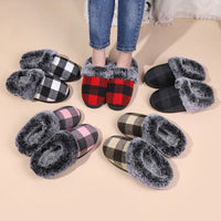 Winter Warm Plaid Plush Slippers Home Indoor Non-slip Bedroom Floor Soft Fuzzy Slippers
