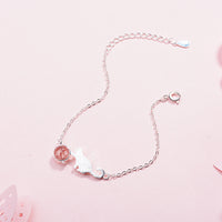 Sweet Strawberry Crystal Moonstone Playful Cat Bracelet
