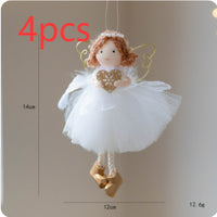 Christmas White Tulle Skirt Golden Wings Angel Girl Pendant