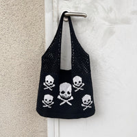 Halloween Skull Knitted Shoulder Bag Funny Personality Shopping Bags For Women Hollow Handbags
