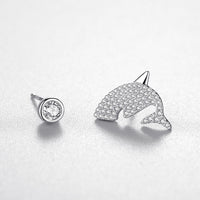 Pendientes de gran tiburón blanco con diamantes llenos de plata S925